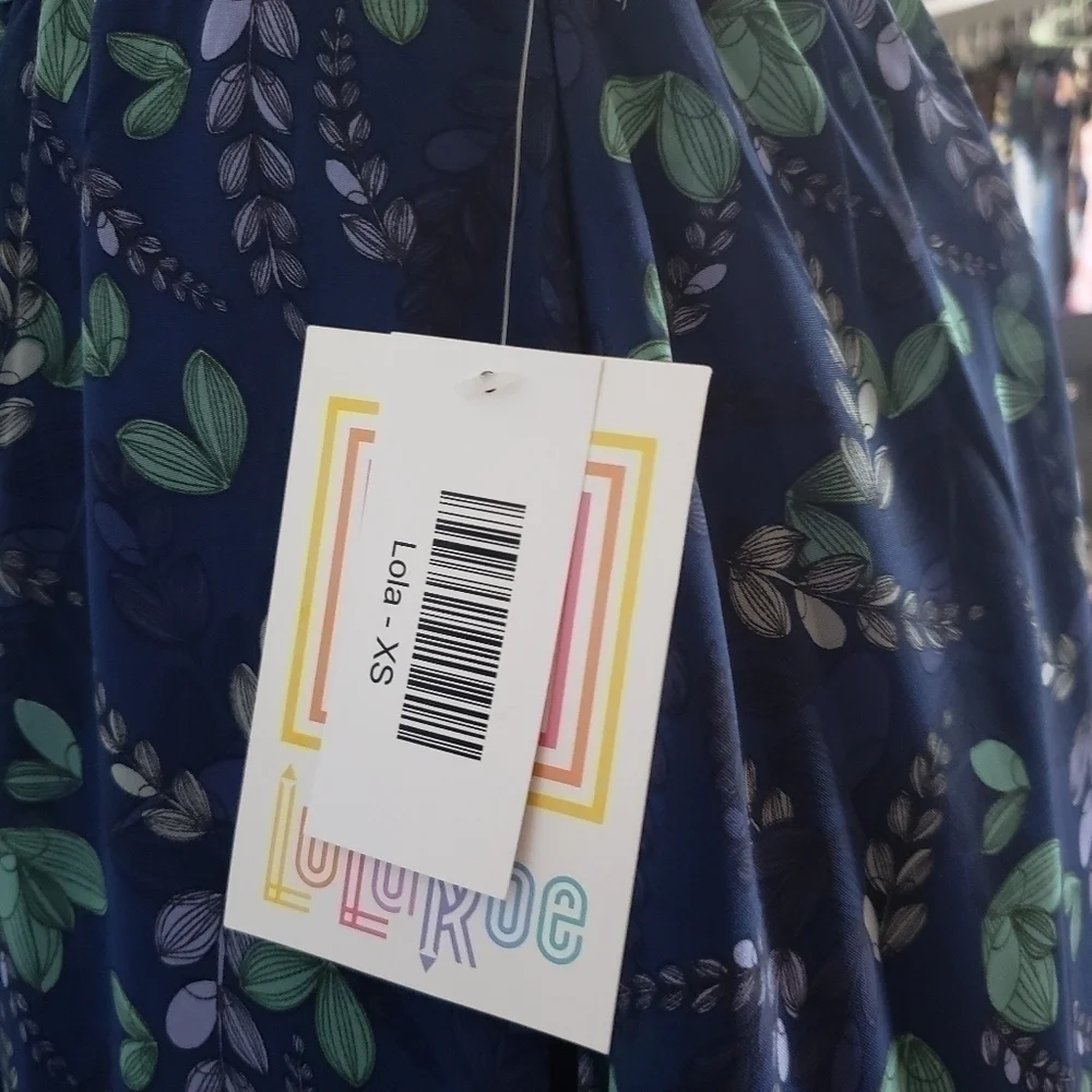 LuLaRoe Lola Skirt Navy Floral Chiffon Overlay Lined Boho A Line Midi Size XS